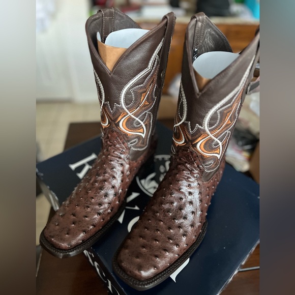 New Ostrich Matte Rustic Square Toe Cowboy Boot 12 - Picture 6 of 10